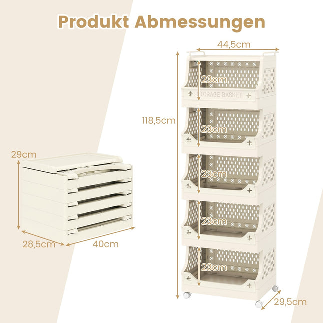 Wasgoedwagen op wielen met handgrepen en haken, stapelbare opbergruimte met 6 niveaus.