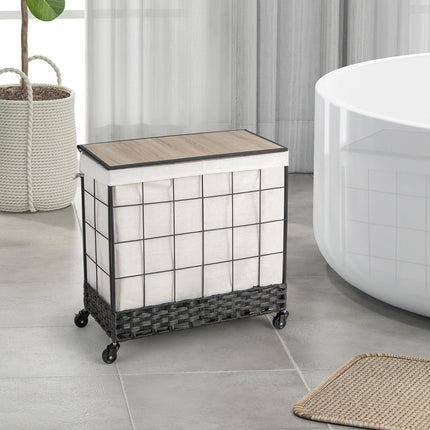 Rolling Laundry Hamper 110-130L, Lid, Lockable Wheels