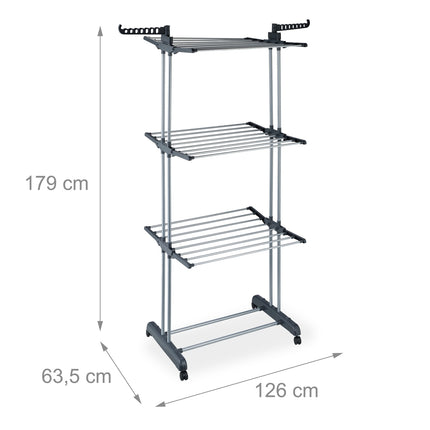 Rolling Laundry Rack with Foldable Wings and Hangers
