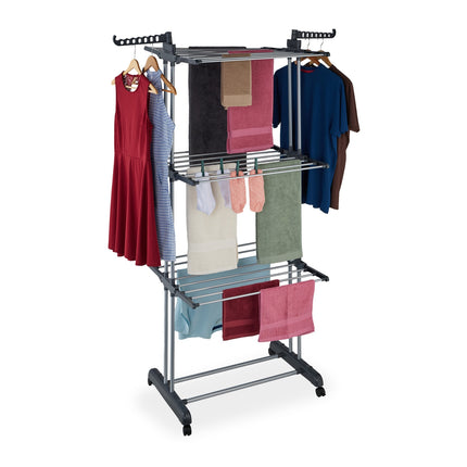 Rolling Laundry Rack with Foldable Wings and Hangers