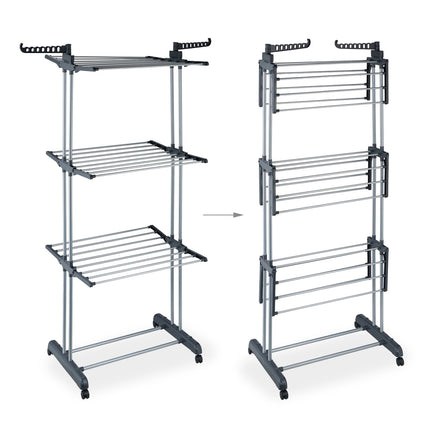 Rolling Laundry Rack with Foldable Wings and Hangers