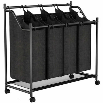 Rolling Laundry Sorter with 4 Removable Bags, Black, 108L