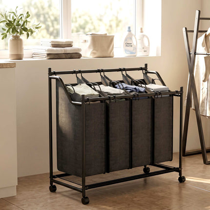 Rolling Laundry Sorter with 4 Removable Bags, Black, 108L