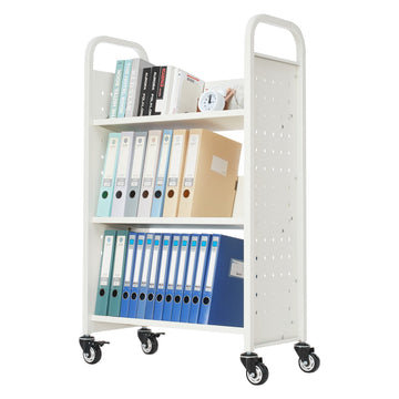 Rolling Library Book Cart, 150 Kg, 3-Tier, Locking Wheels