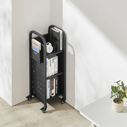 Rolling Library Book Cart, 3-Tier, 100 kg, Locking Wheels