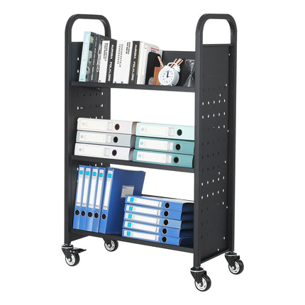 Rolling Library Book Cart, 3-Tier, 150 Kg, Locking Wheels