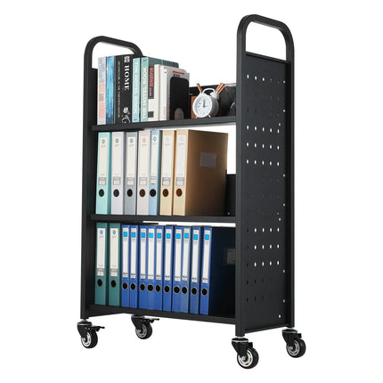 Rolling Library Book Cart, 3-Tier, 150 kg, Black