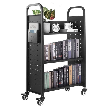 Rolling Library Book Cart, 3-Tier, 150 kg, Black