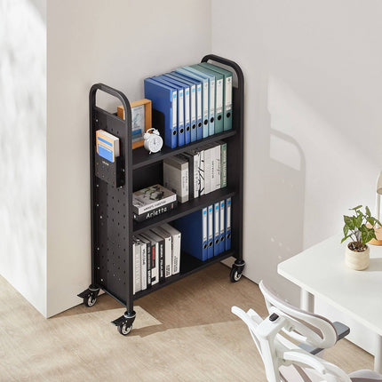 Rolling Library Book Cart, 3-Tier, 150 kg, Black