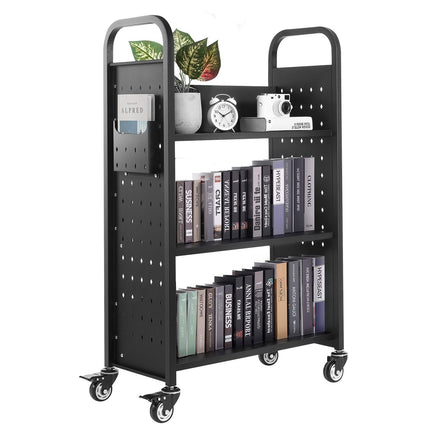 Rolling Library Book Cart, 3-Tier, 150 kg, Black