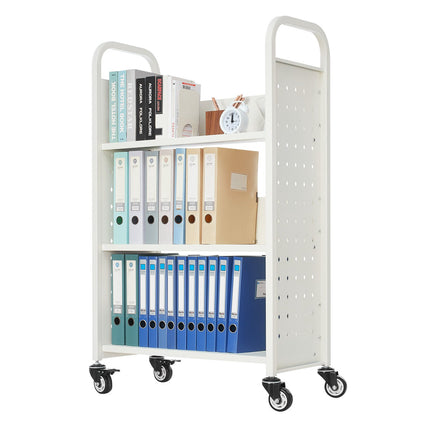 Rolling Library Book Cart, 3-Tier, 150 kg, Locking Wheels