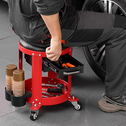 Rolling Mechanic Stool, 300 lb Capacity, 2 Drawers, Red