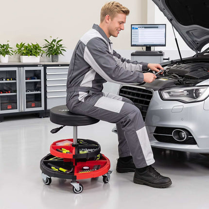 Rolling Mechanic Stool with Cushioned Seat, 330 LBS Capacity