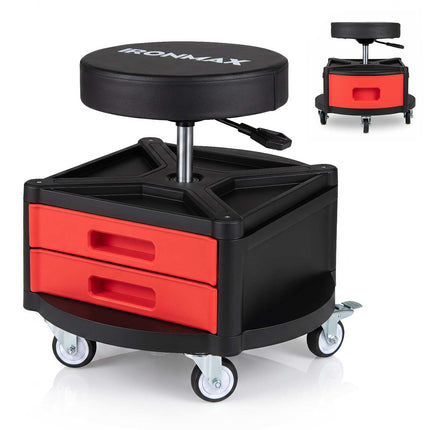 Rolling Mechanic Stool with Cushioned Seat & Tool Trays