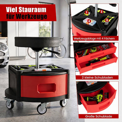 Rolling Mechanic Stool with Cushioned Seat & Tool Trays