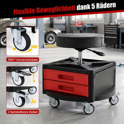 Rolling Mechanic Stool with Cushioned Seat & Tool Trays