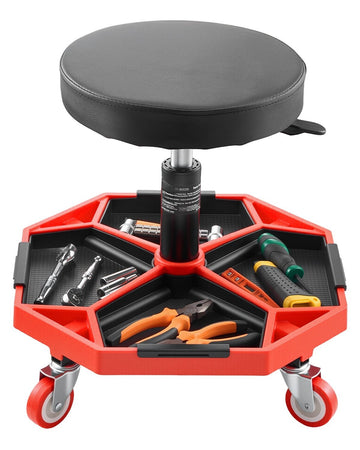 Rolling Mechanic Stool with Wheels, 300 lb, Tool Tray