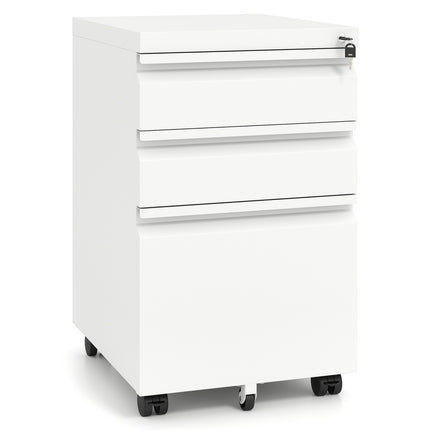 Rolling Metal Filing Cabinet, Lockable 3-Drawer A4