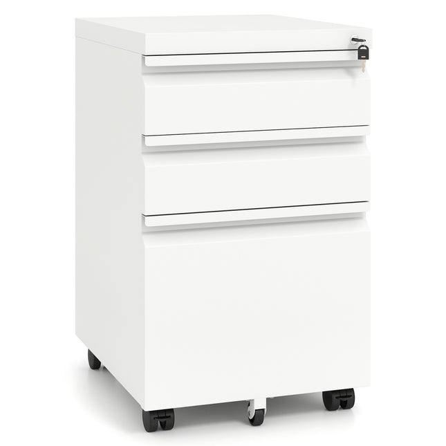 Rolling Metal Filing Cabinet, Lockable 3-Drawer A4