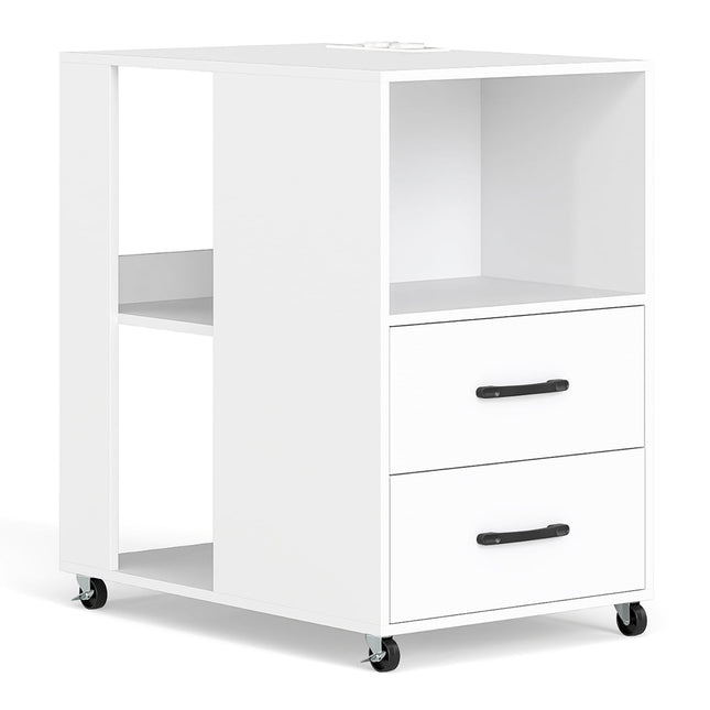 Rolling Nightstand with Charging Station & Storage Shelves
