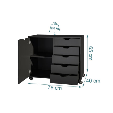 Rolling Office Cart with 5 Drawers & 2 Shelves