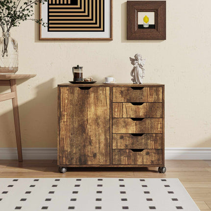 Rolling Office Cart with 5 Drawers & 2 Shelves