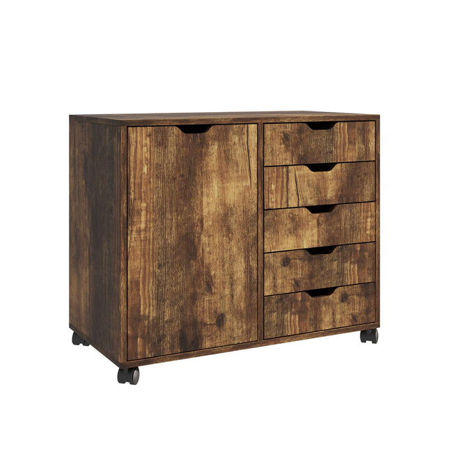 Rolling Office Cart with 5 Drawers & 2 Shelves