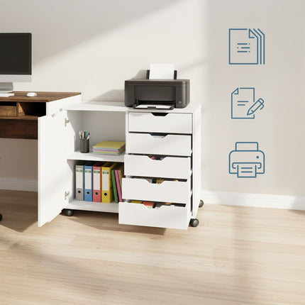 Rolling Office Cart with 5 Drawers & 2 Shelves