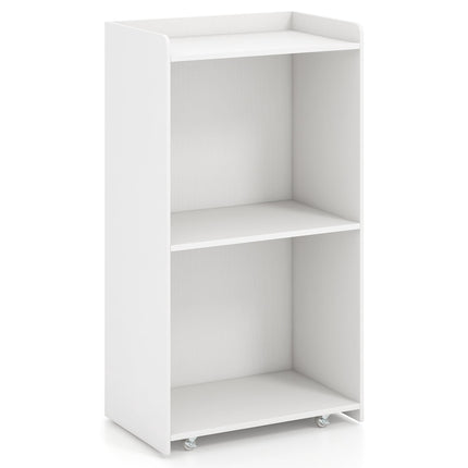 Rolling Podium Stand with 2 Shelves, 4 Wheels, White