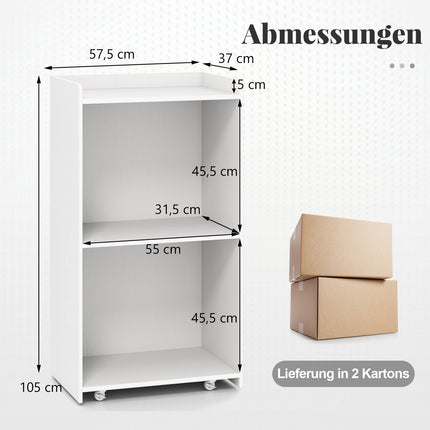 Rolling Podium Stand with 2 Shelves, 4 Wheels, White