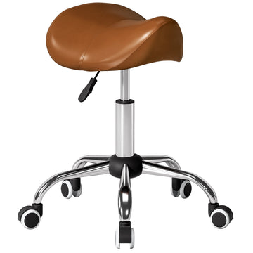 Rolling Saddle Stool Height Adjustable 49-61 cm, 360° Swivel, Brown