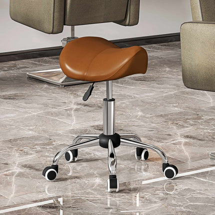 Rolling Saddle Stool Height Adjustable 49-61 cm, 360° Swivel, Brown