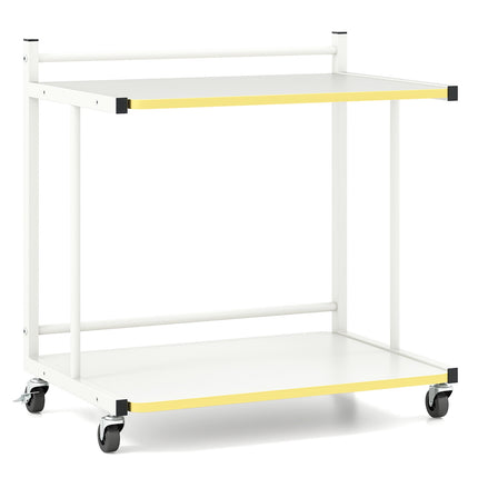 Rolling Side Table with 2 Shelves, C-Shaped, White