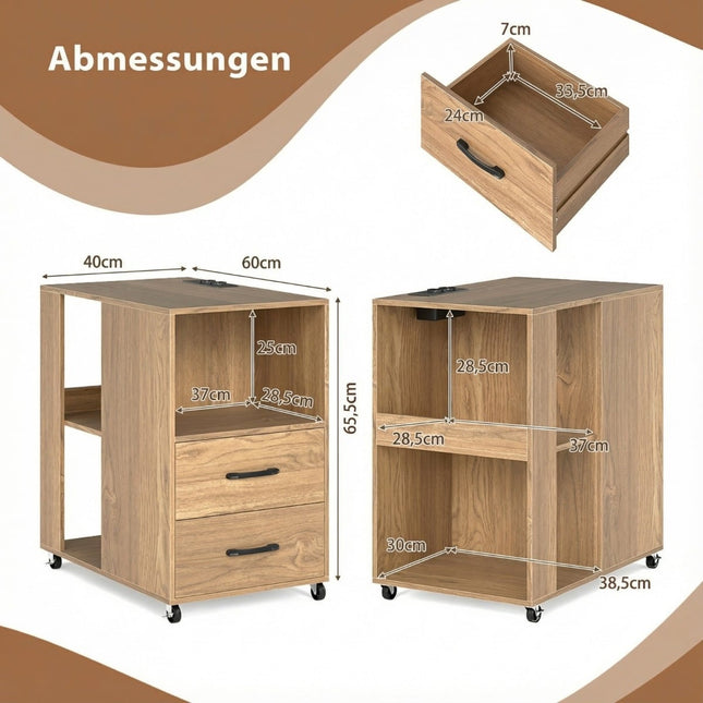 Rolling Side Table with Charging Station & Storage