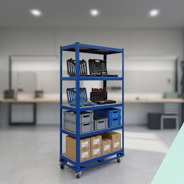 Rolling Steel Shelving Unit – Adjustable, Locking Casters