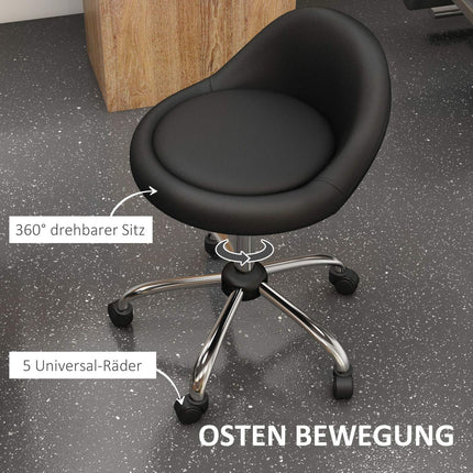 Height-adjustable swiveling rolling stool, artificial leather, black