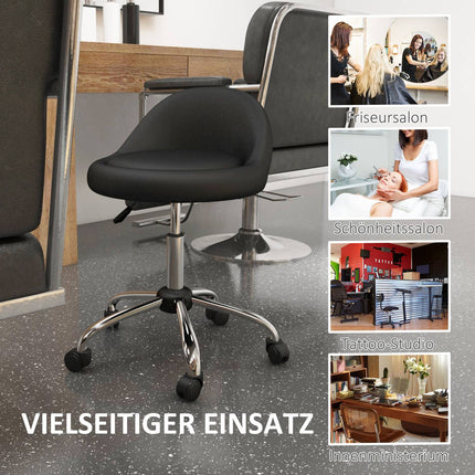 Height-adjustable swiveling rolling stool, artificial leather, black