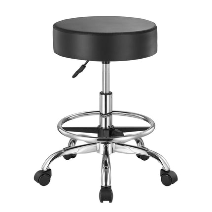 Rolling Stool With Footrest And Wheels, 450 lb, Black