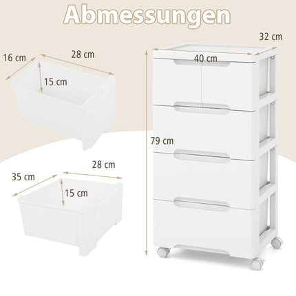 Rolling Storage Cabinet with 5 Drawers, PP Material