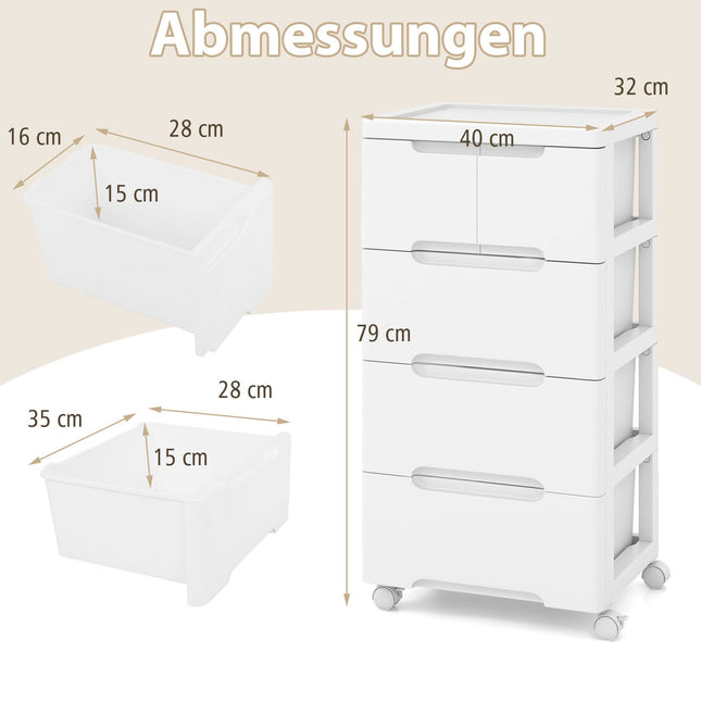 Rolling Storage Cabinet with 5 Drawers, PP Material
