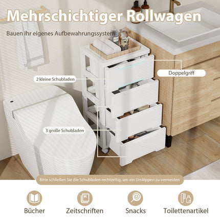 Rolling Storage Cabinet with 5 Drawers, PP Material