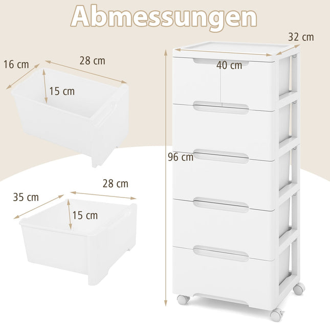 Rolling Storage Cabinet with 6 Drawers, PP Material