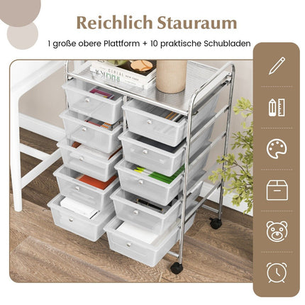 Rolling Storage Cart with 10 Drawers, Lockable Wheels