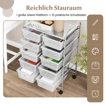 Rolling Storage Cart with 10 Drawers, Lockable Wheels