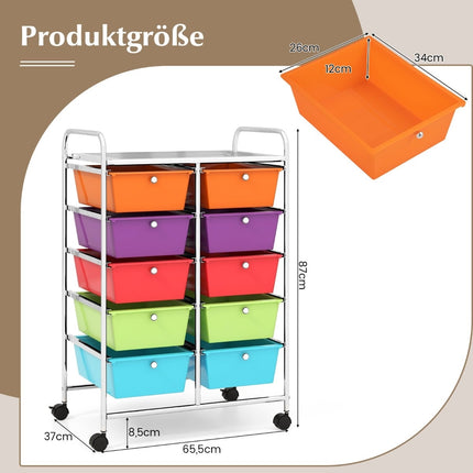 Rolling Storage Cart with 10 Drawers, Lockable Wheels