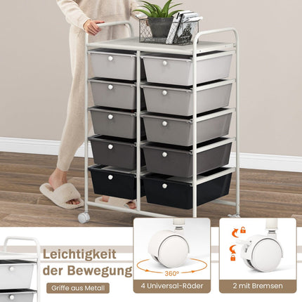 Rolling Storage Cart with 10 Drawers, Lockable Wheels