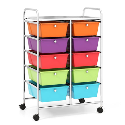 Rolling Storage Cart with 10 Drawers, Lockable Wheels