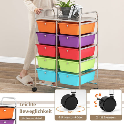 Rolling Storage Cart with 10 Drawers, Lockable Wheels