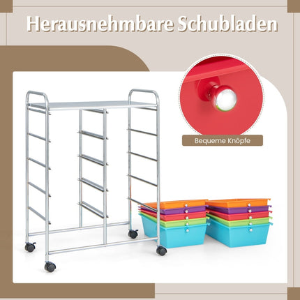 Rolling Storage Cart with 10 Drawers, Lockable Wheels