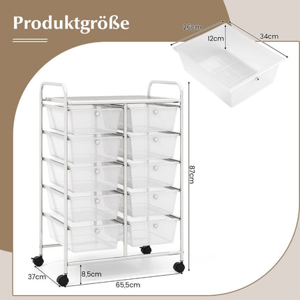 Rolling Storage Cart with 10 Drawers, Lockable Wheels